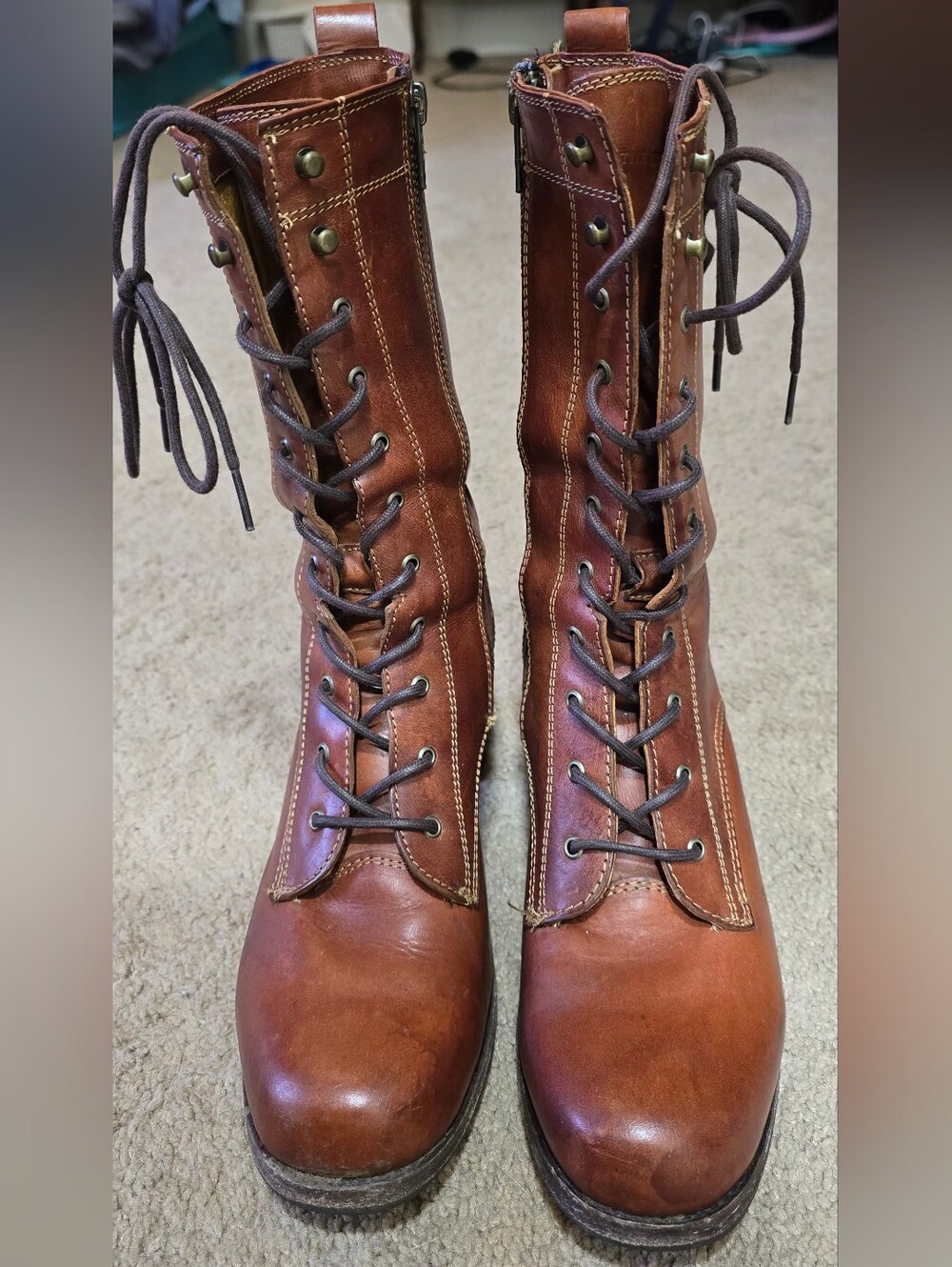 Frye Women's Cognac Lace-Up Leather Boots